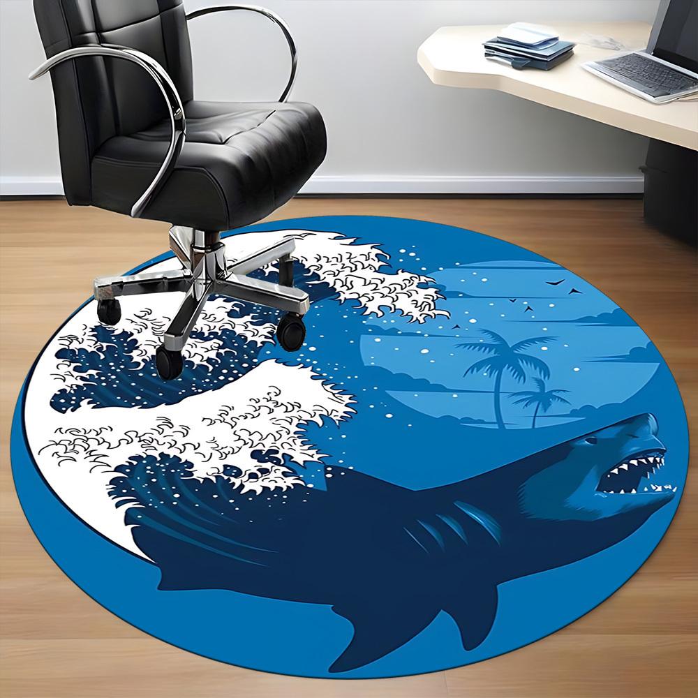 1PC Ocean Waves Office Round Area Rug, Mat Suitable For Office, Under Office Chairs Bedroom Living Room Home Decor, Room Deco