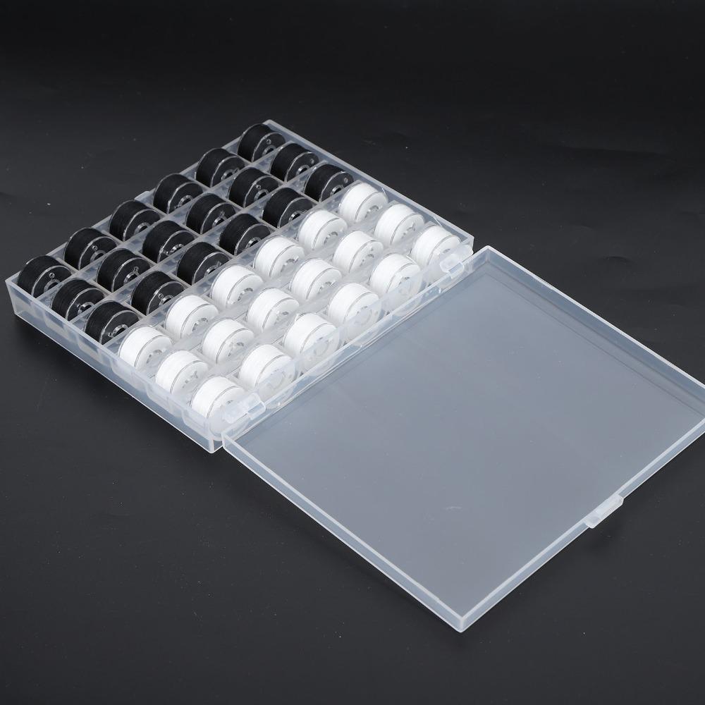 36pcs White And Black Prewound Bobbins Set Transparent Plastic Bobbin Case For Embroidery