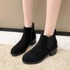 Fashion 2024 Autumn and Winter New Fashion Women's High Heels Round Toe Side Zipper Elastic Suede Casual Large Short Boots