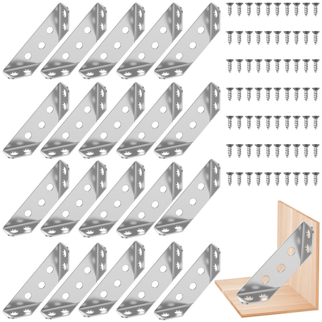 20/50Pcs Furniture Corner Connector Stainless Steel Corne Bracket Universal Triangle Corner Brace with Screw Angle Brackets