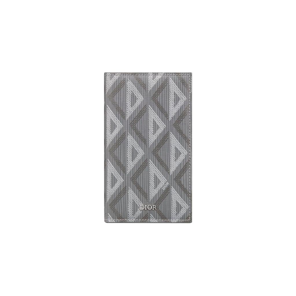 Dior CD Diamond Pattern Print Double Fold Canvas Card Holder Men Card Holder Gray 2ESCH147DCO-H42E