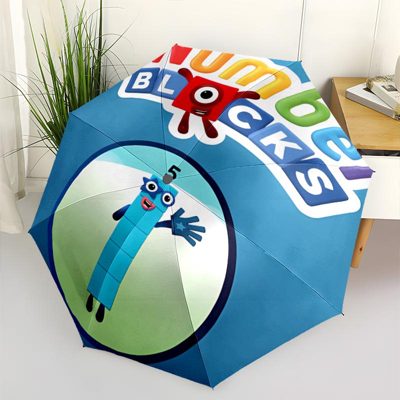 Автоматический зонт с принтом Numberblocks1, 8 спиц, железный каркас, пластиковая ручка, подходит для путешествий на открытом воздухе и на каждый день, идеальный подарок