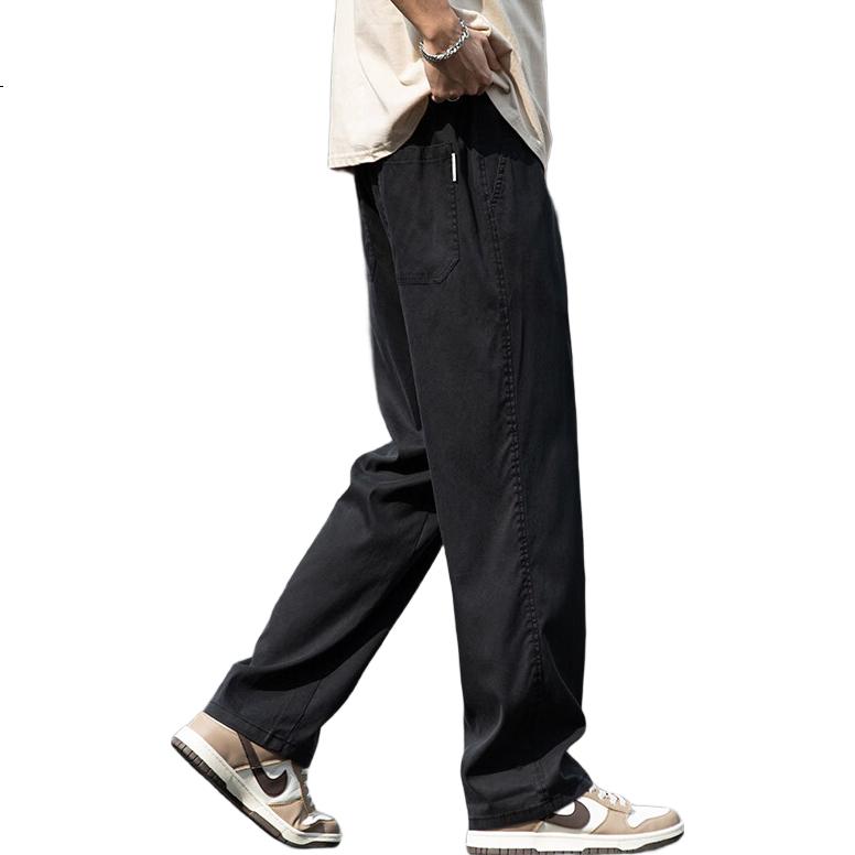 Luomeng [Tencel Cool Touch] Men's Casual Pants, Winter Breathable Classic Loose Wide-Leg Trousers, Black, Size 28