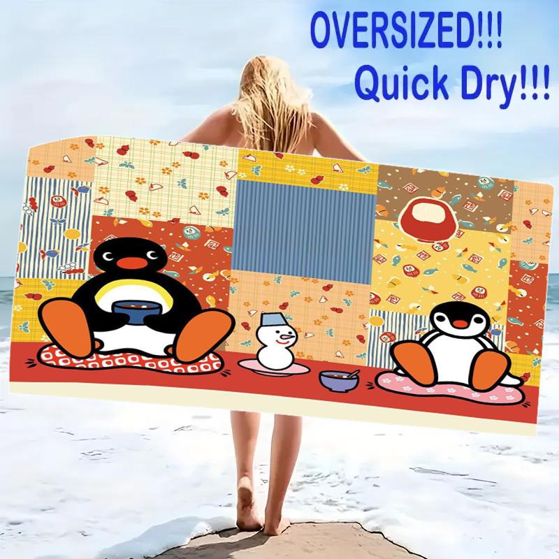 Pingu penguin Print Beach Towel, Large Soft Quick Dry Towel for Beach Camping Swimming
