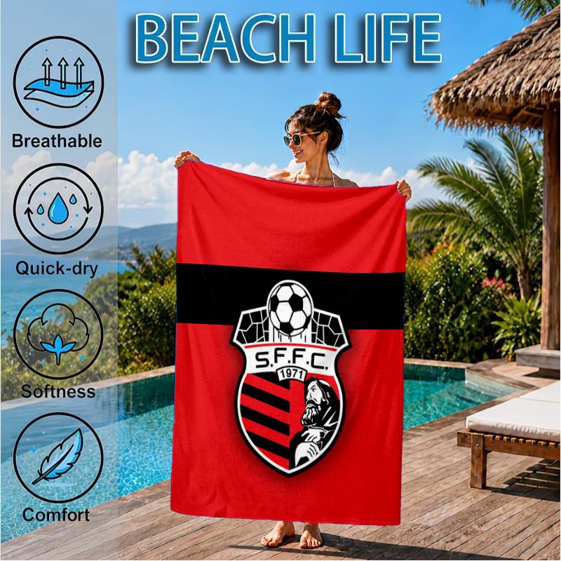 Soccer Team Crest Design Printed Microfiber Beach Towel, Soft And Absorbent, Quick-Dry, Ideal for Summer Travel, Beach Essential, Swimming Pool