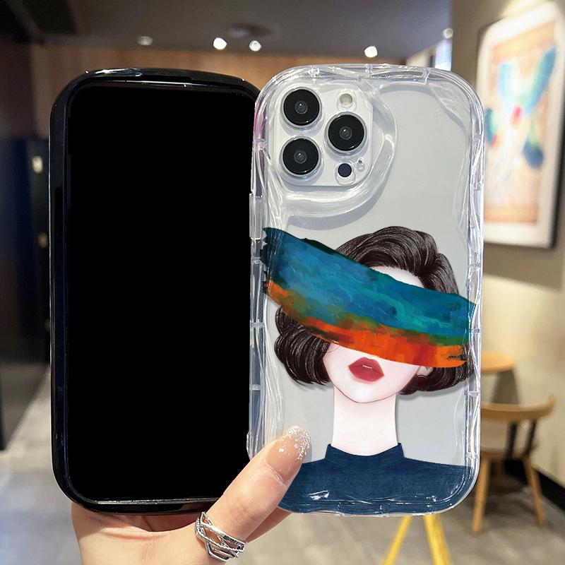 Cream Wave Curved Silicone Glossy Soft Case Cool Lady Girl Printed Shell Mobile Phone Back Cover for iPhone Samsung Xiaomi