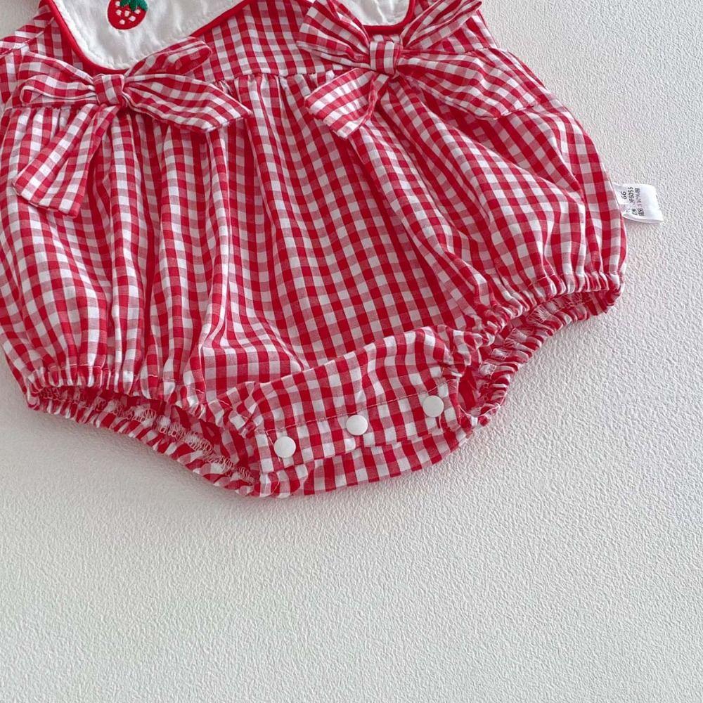 Strawberry Embroidery Girls Bodysuits Red Gird Sleeveless Infant Girls Bodysuit Newborns