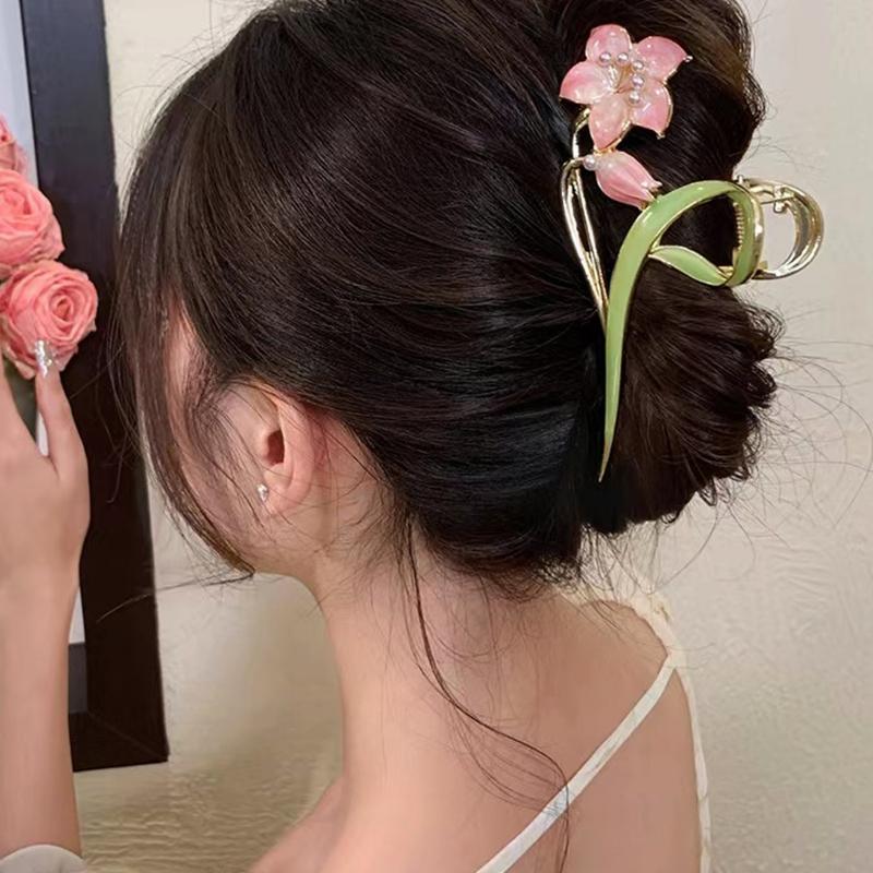 1 шт. Женская разноцветная заколка для волос из сплава в форме цветка и листа с искусственным жемчугом, подходит для повседневного использования, в стиле бохо, на День святого Валентина, летние заколки-крабы