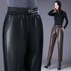 Плотные кожаные брюки с высокой талией и размером 9 дюймов плюс, новый зимний стиль, свободные повседневные брюки Haren