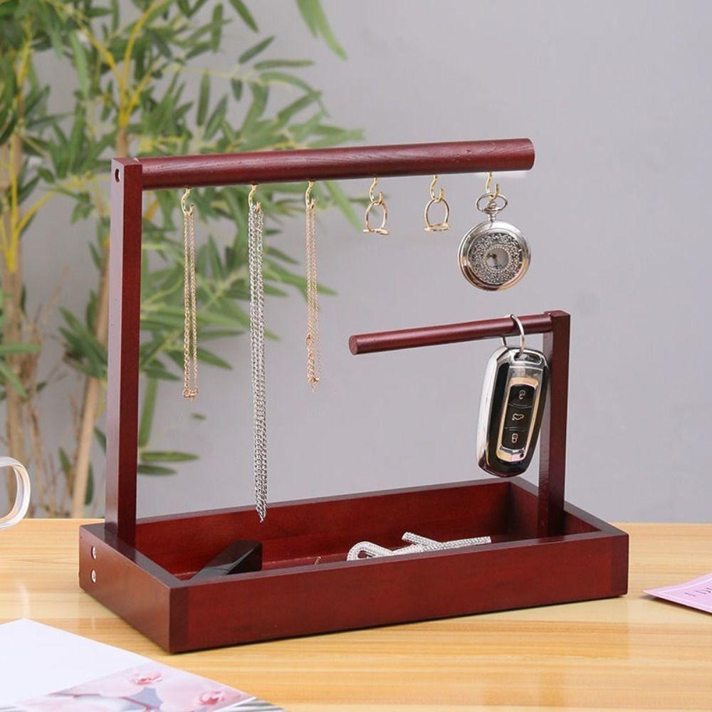 With Hooks Key Storage Rack Wooden Bathroom Shelf Jewelry Display Plate Earrings Pendants