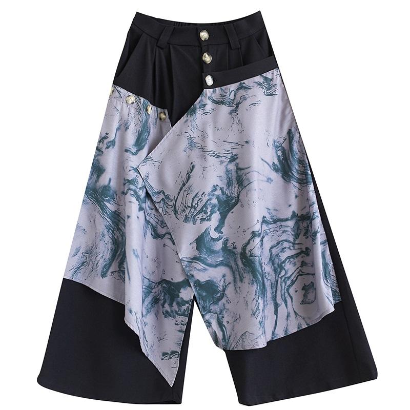 Большие размеры, винтажная цветочная высокая талия, повседневная свободная летняя широкая юбка, брюки, женские брюки