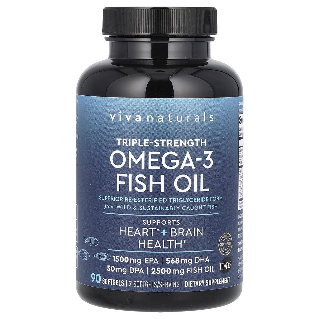 Viva Naturals Omega-3 Fish Oil, Triple Strength, 90 Softgels