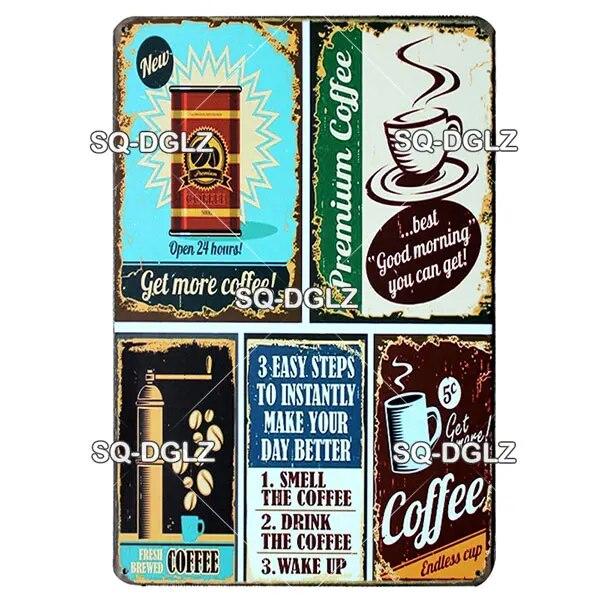 [SQ-DGLZ]COFFEE Menu Metal Sign Vintage Plaque Plate Decor For Pub Bar Wall Decor Break Coffee Tin Signs Retro Cafe Poster