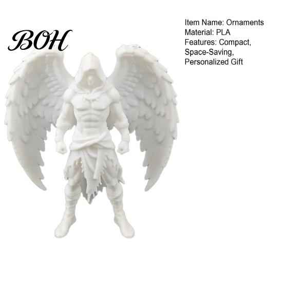 Space-saving Desk Accessory 3D Printed Dark Angel Statue, Gothic Hooded Figurine, Detailed Compact Bookshelf Decor Winged for Home Office, Edgy