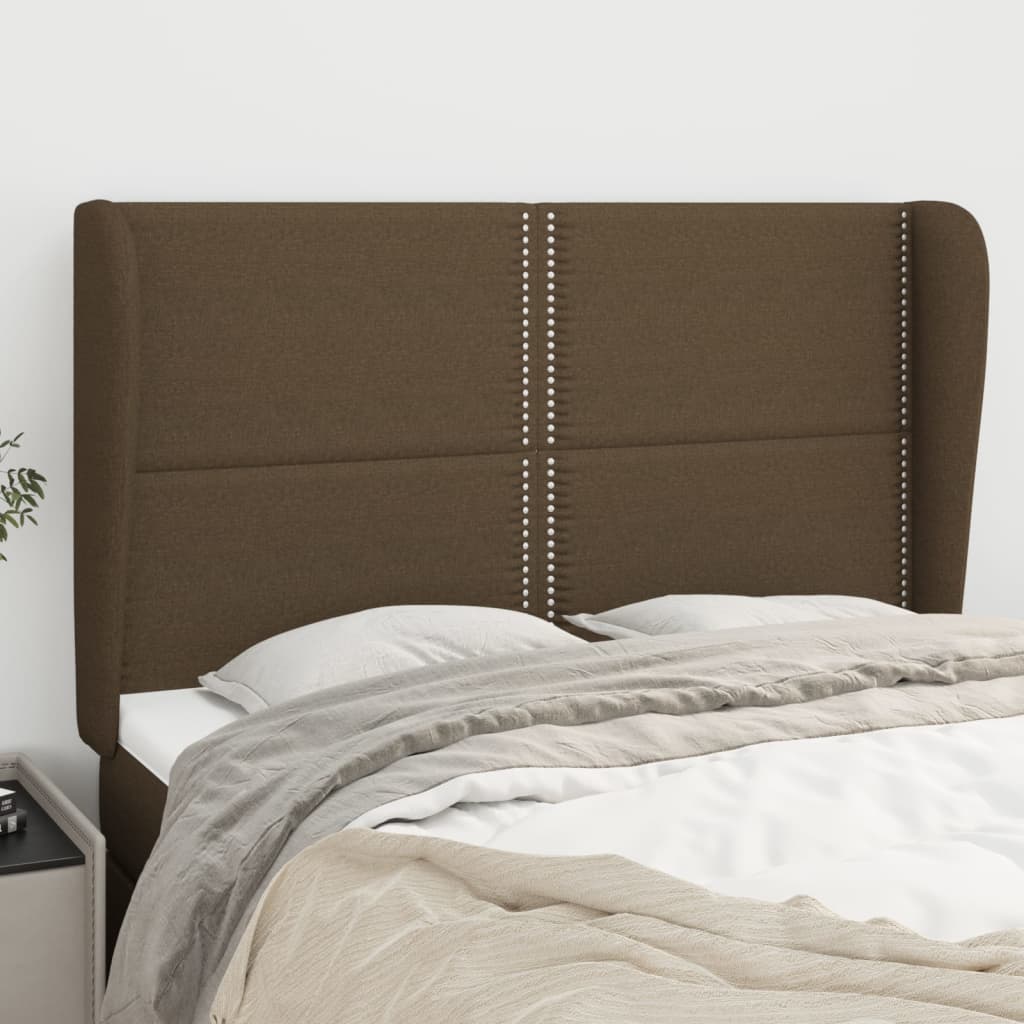 Headboard with Ears Dark Brown 147 x 23 x 118 128 cm Fabric
