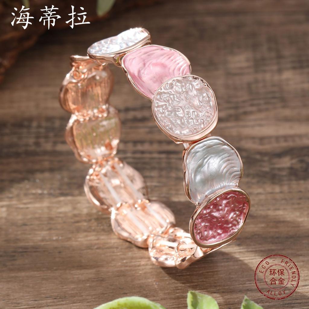 Новый эмалевый цвет круглый геометрический линейный эластичный браслет, модный и простой женский универсальный браслет с масляной росписью