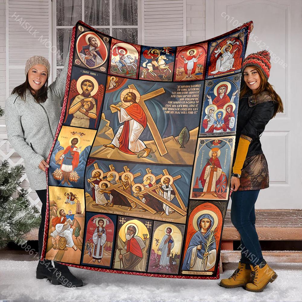 1PC Religious figures with cross scenes print blanket Prayer blankets for believers suitable for home sofa camping travel car