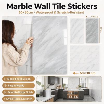 10/20PCS 3D PVC 60*30CM Imitation Marble Self-adhesive Wall Stickers Floor Sticker Waterproof Bathroom Kitchen Home Decor