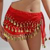 1pc Belly Dance Hip Scarf Chiffon Skirt Wrap Professional Hip Scarf Skirt Costume with Coins for Yoga Belly Dancing Beginners