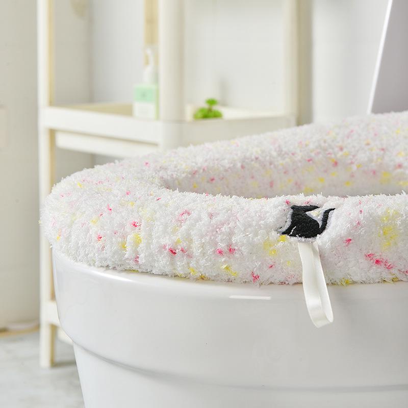 Мягкая зимняя подушка на сиденье унитаза с ручкой - толстый, теплый, в горошек чехол для домашнего использования