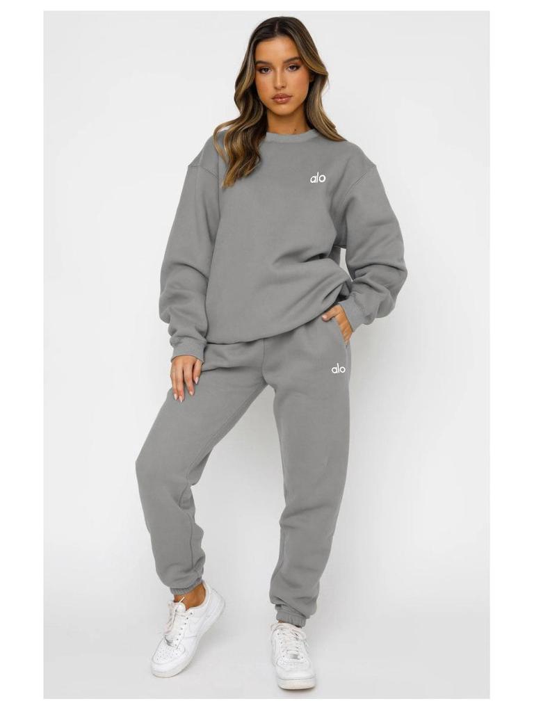 Женский теплый костюм с принтом в европейском и американском стиле: Худи и длинные брюки, повседневный комплект для осени/зимы