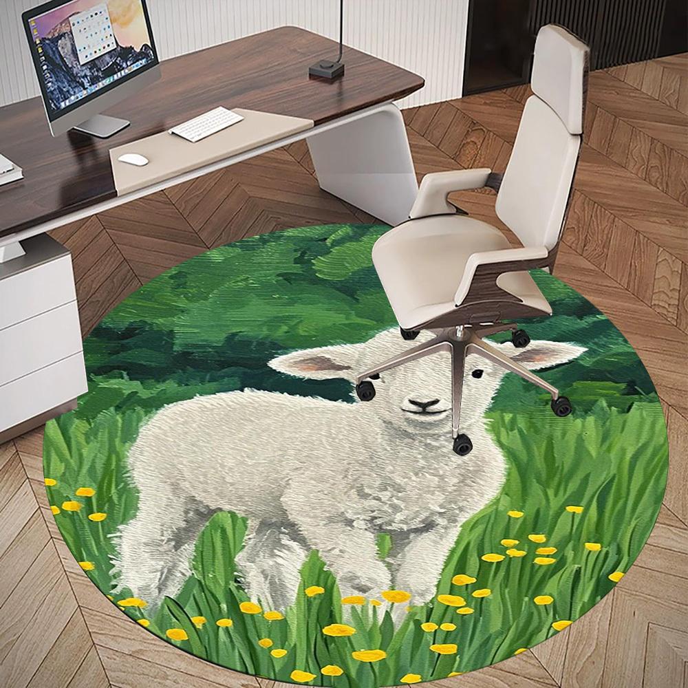 1PC White lamb Round Chair mat Area Rug - Non-Slip, Floor Mat for Office, Bedroom, home decor Christmas Gift c0528057