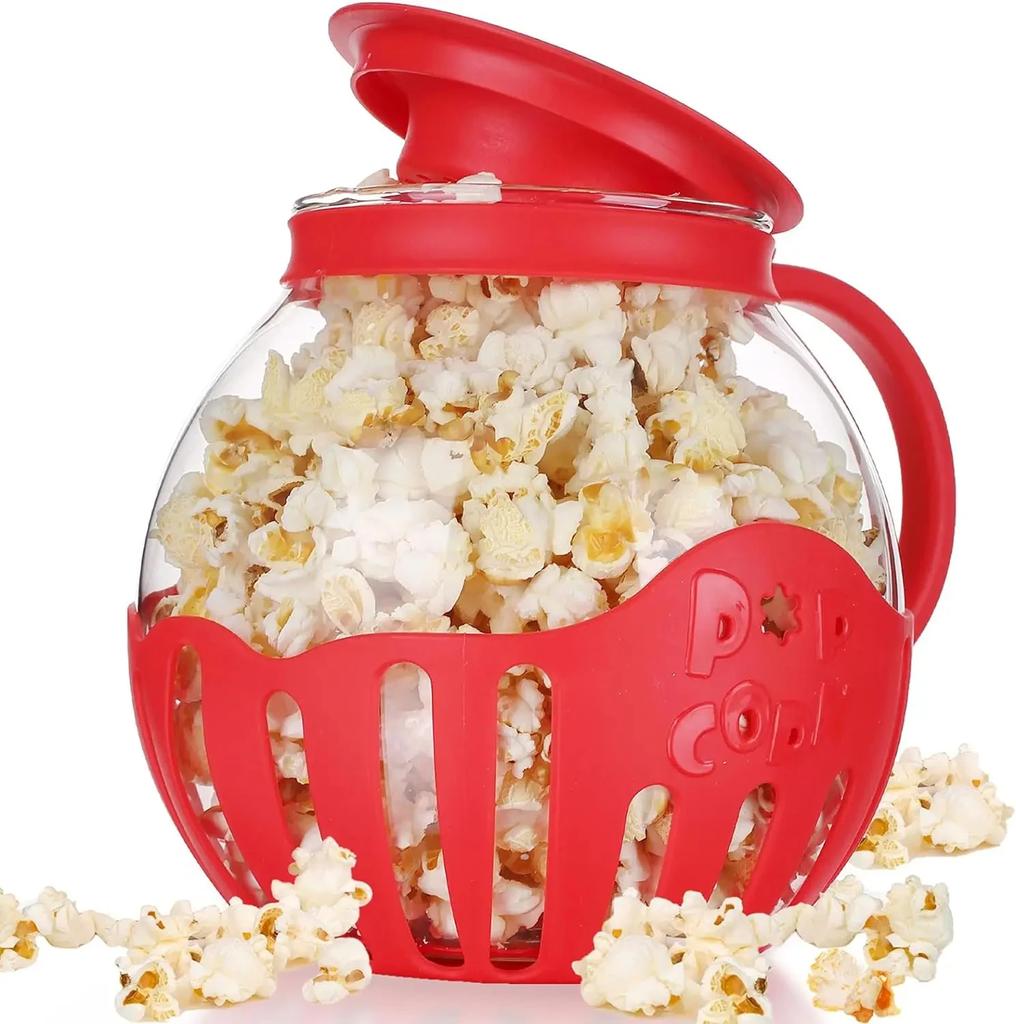 Microwave Popcorn Popper Borosilicate Glass Bowl with Silicone Lid 3-in-1 Mini Popcorn Maker Safe for Microwave