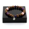 Stones and Minerals. Pink Opal + Purple Tiger Eye + Amethyst + Wood Bead Bracelet 8 Made In France.