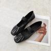 Women Autumn New Leather Pleated Square Head Flat Shoes Elegant Shallow Out Simple Slip-on Ballet Shoes Female