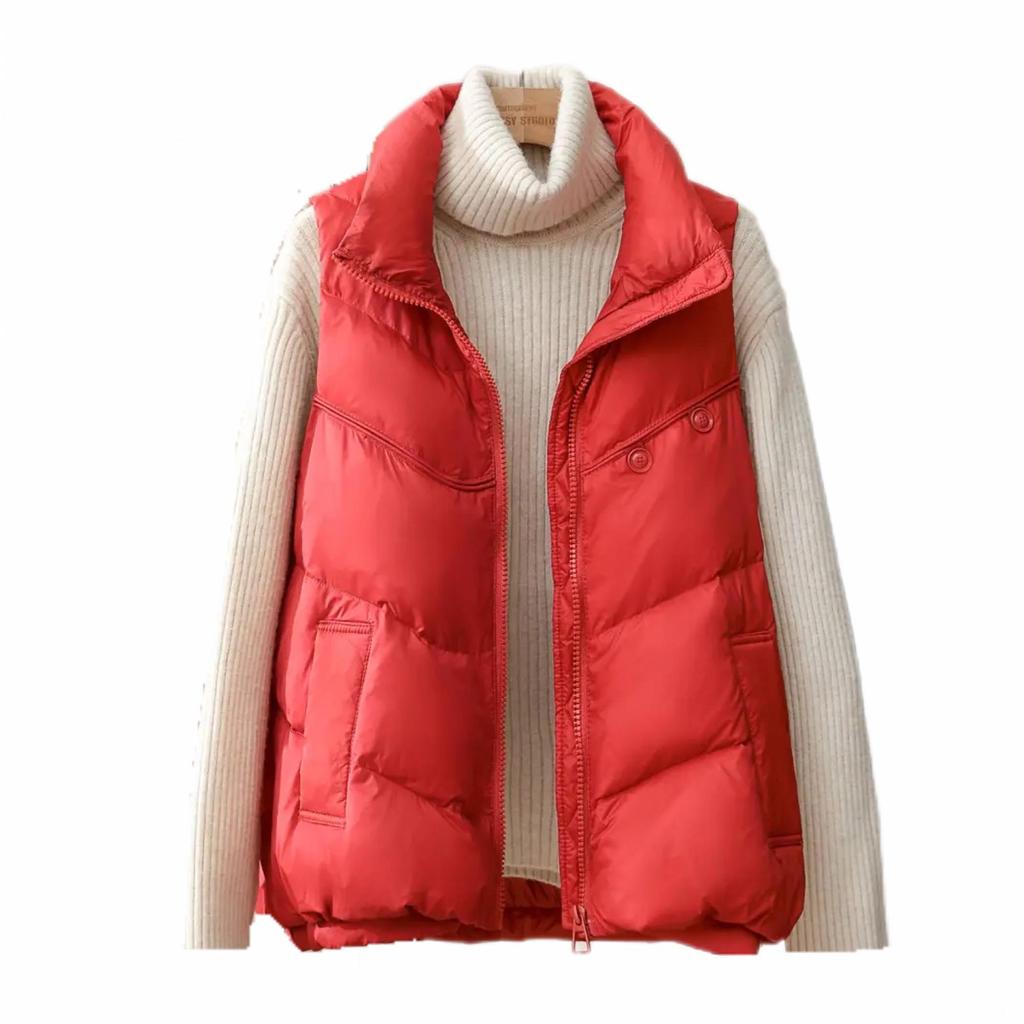 Женский легкий свободный термокуртка без рукавов на белом утином пуху, жилет, универсальный шикарный жилет с карманом и воротником-стойкой