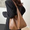 Solid Color Women Handbag Large Capacity Underarm Bag Simple Soft PU Shoulder Bag  Shopping