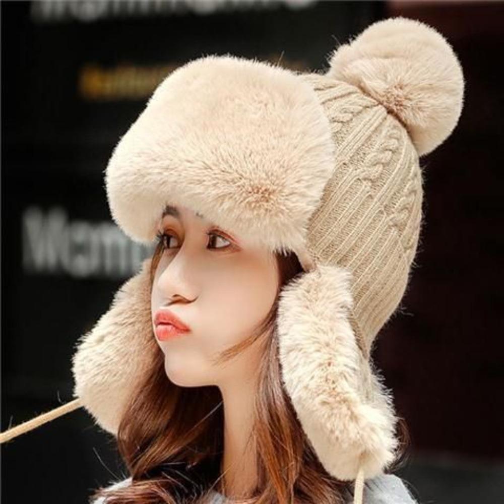 Шапка Женская зимняя вязаная шапка, защищающая от холода Зимняя велосипедная защитная шапка для ушей Утолщенная конструкция Ветрозащитная, теплая и удобная