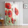 Poppies White Background Tulle Curtain For Living Room Sheer Valance Curtain For Kitchen Bedroom Window Drapes