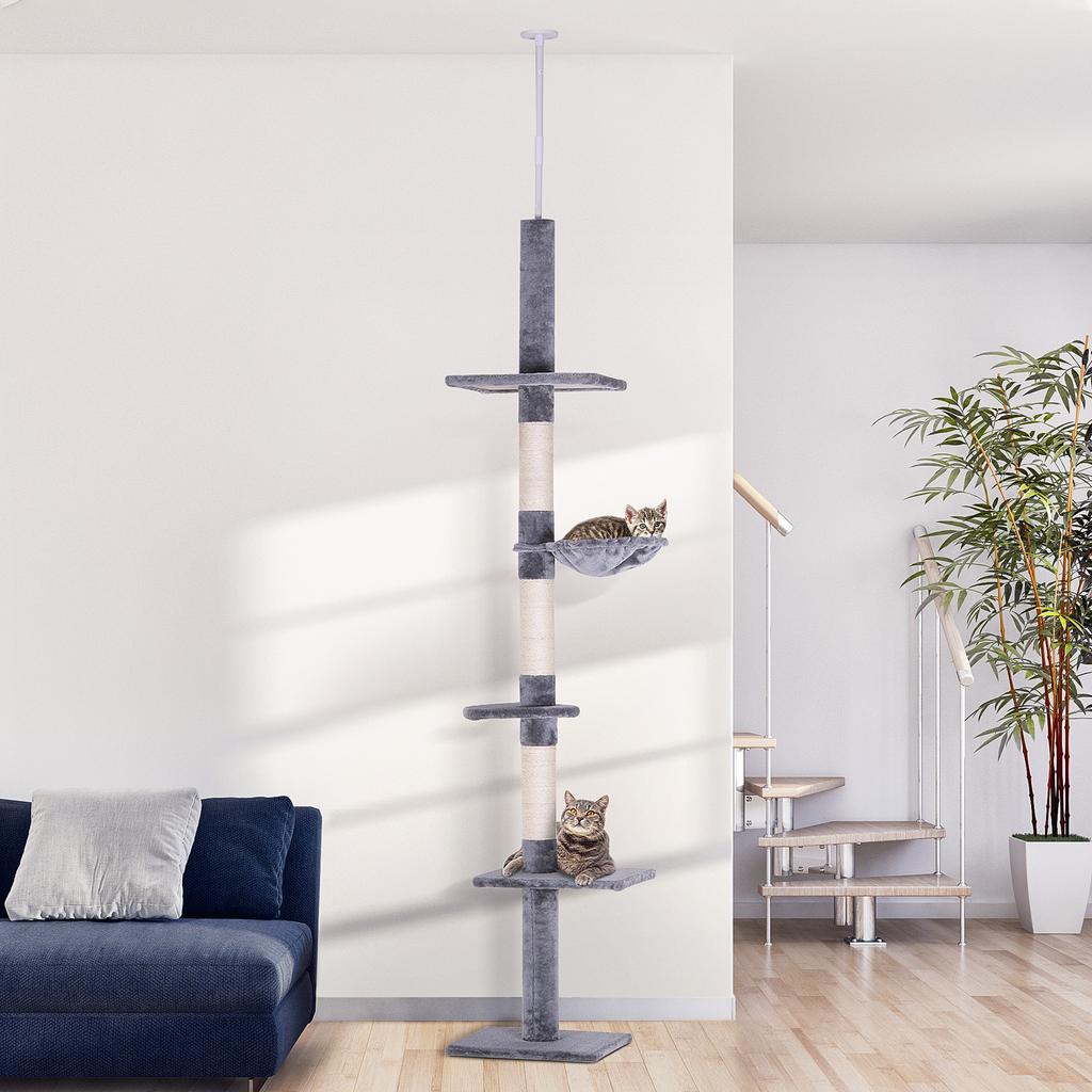 Floor To Ceiling Cat Tree 230 260cm Height Adjustable 5 Tier Cat Tower With Scratching Posts Hammock Perches Climbing Activity Centre For Indoor