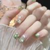 24 Pieces Early Spring Cute Short Nail Green Small Fresh Flower Wearing Manicure Ins Wind Simple Sweet Fake Nails