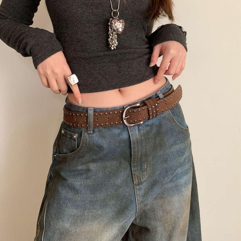 Luxury Design Suede Leather Belt Pin Buckle Rivet Waistband  Coat Skirt Decoration