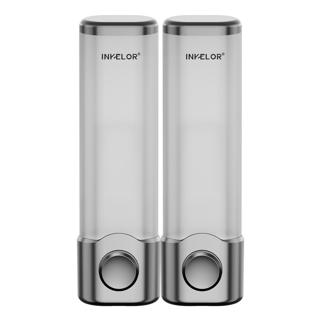 500ml Dark Gray ABS 2-Chamber Wall-Mounted Refillable Shampoo & Conditioner Soap Dispenser for Bathroom & Hotel Use No Drill
