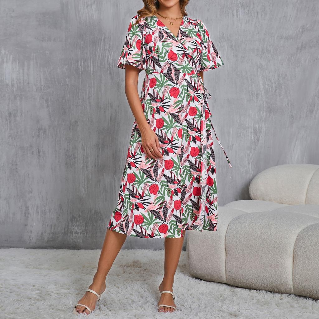 Женские повседневные летние платья с коротким рукавом, весеннее лоскутное бохо-цветочное коктейльное платье для вечеринки