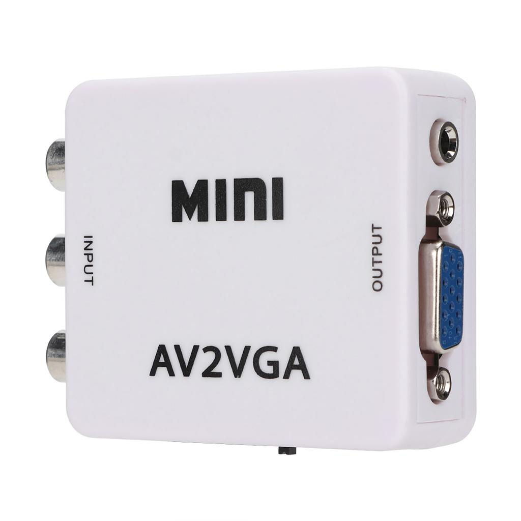 480P Mini Composite AV to VGA Adapter TV Set Top Box Audio Video Converter (White) Video converter Converter AV to VGA adapter
