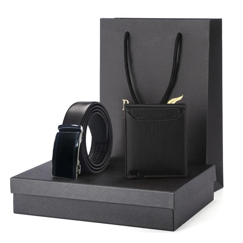 Отсутствие свиная кишка ремень кошелек подарочный набор подарочная коробка мужской кошелек из натуральной кожи короткий кошелек из коровьей кожи мужской ремень