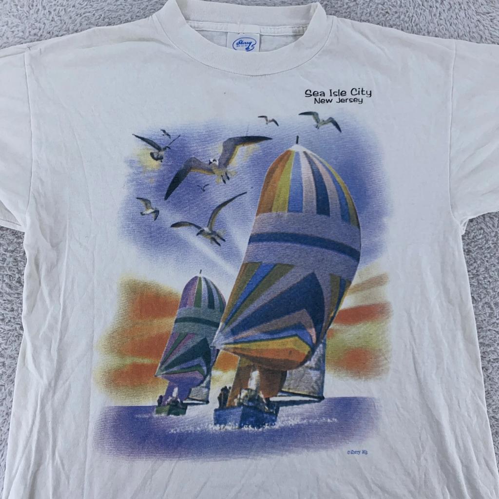 Vintage 80s Sea Isle City New Jersey Sunset Shirt Mens Large Sailboat Beach Tee
