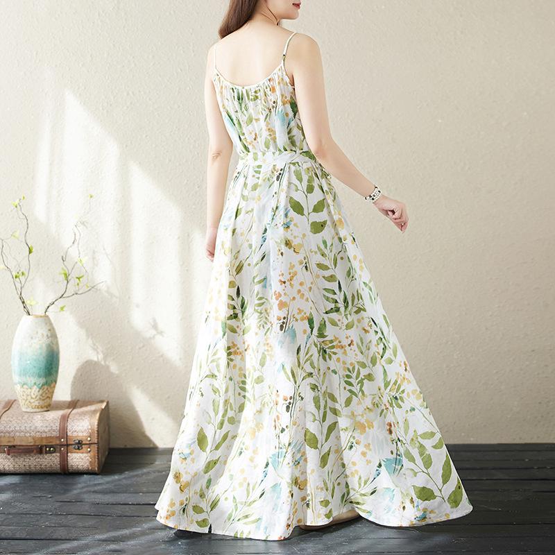 Летнее хлопковое конопляное платье большого размера для пляжного отдыха, путешествий, на бретельках, для женщин, повседневные платья