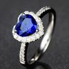 Сапфировые драгоценные камни, синие кристаллы, кольца для женщин, любовь, сердце, белое золото, серебро, цвет циркония, бриллианты, ювелирные изделия, бижутерия, подарок