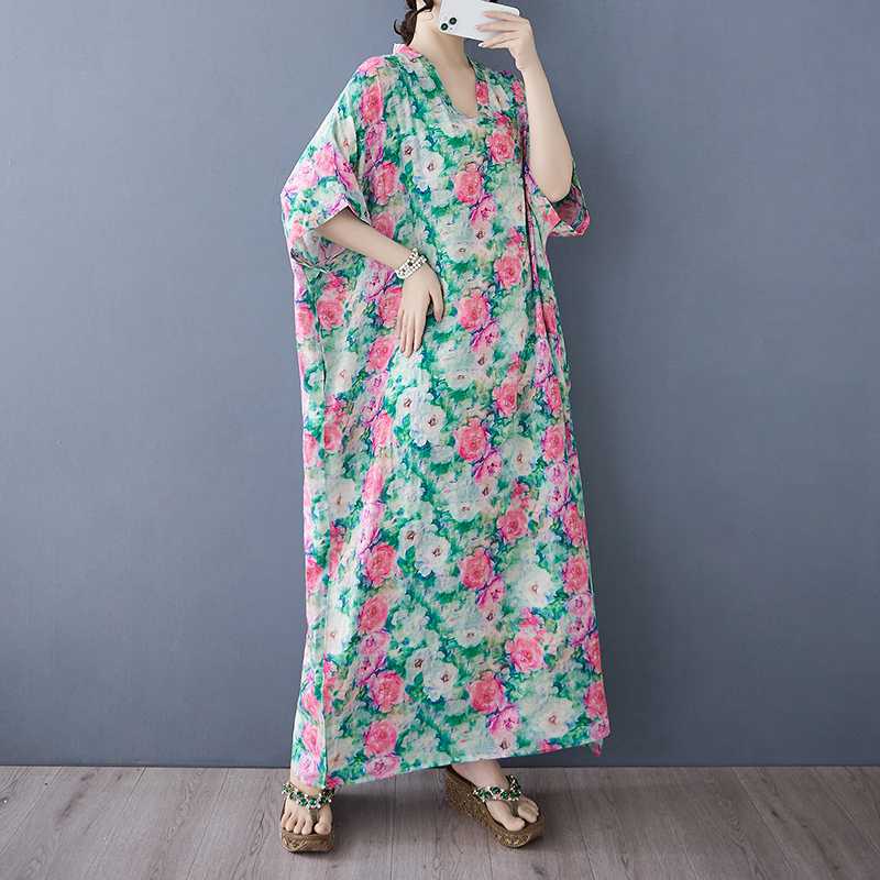 Летнее цветное дорожное платье с V-образным вырезом в стиле ретро, длинная юбка, хлопок-лен