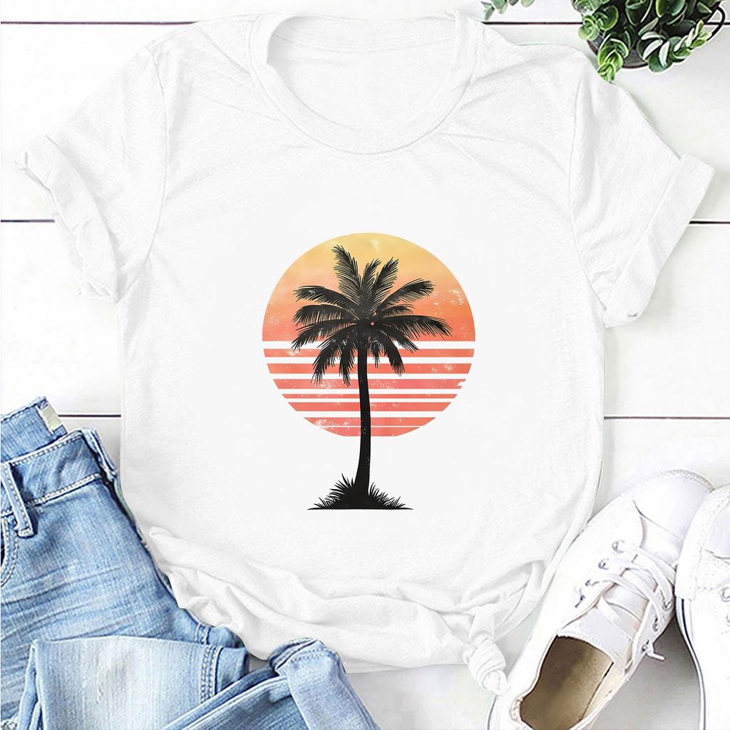 Женская повседневная футболка с круглым вырезом и короткими рукавами с принтом