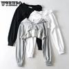 Hoodie Female Hoodie Personality Irregular Crop Ultra Short Style Long Sleeve Top Female