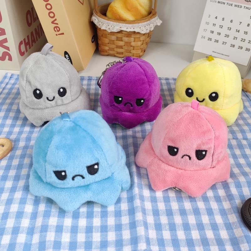 Creative Flip Face Change Octopus Small Pendant Doll Plush Toy Schoolbag Buckle Cute Couple Hanging Decoration