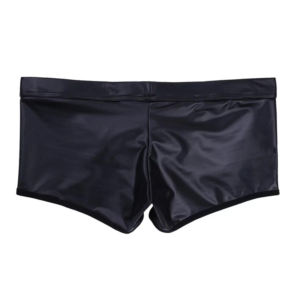 Mens Sexy Soft Leather Short Pants For Sex Latex Sheath Underwear Sexy Bottom Male Patent Leather Fetish Boxer Hot Pants Sexi