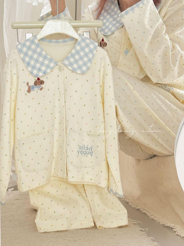 Hey Darling Small Curls Princess Girls' Korean Single-Breasted Pajama Set - Spring/Autumn