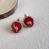 Капли красного масла, серьги Xiangrabbit с золотым краем и бриллиантами, модный и элитный дизайн, универсальный темперамент и элегантные застежки для ушей